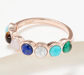 Affinity Gems Gold Clad Sterling Silver Opaque Multi Gemstone Band Ring Size 6